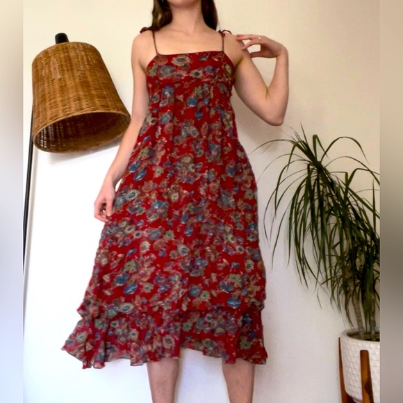 Vintage Nicole Miller babydoll floral tie strap dress - Picture 2 of 8